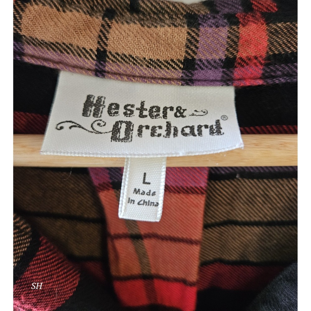 Hester & Orchard Plaid Button Front Blouse Womens Large Roll Tab Long Sleeve - Picture 3 of 7